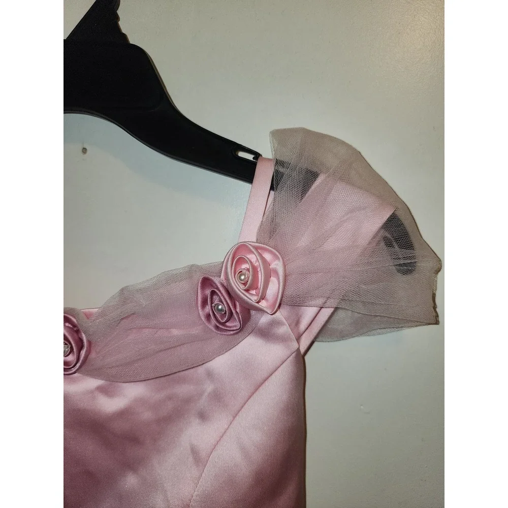 Biscotti Girls Pink Satin Formal Gown Rosette Pearl Tulle Dress Size 16 379CBD